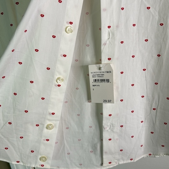 NWT 14th & Union Red 👄 Button Down White Shirt Trim Fit Men Small 14-14.5” - Picture 5 of 11
